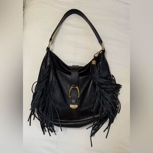 G.I.L.I. Black Leather Hobo Fringe Bag